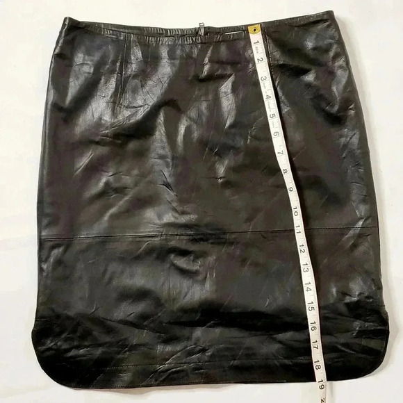 Part Two Ursanas  PW 100%Leather Skirts Sz 6/8 W34 Black Zipper Soft Side Slit - Picture 5 of 11